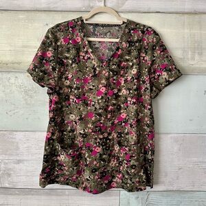 KOI Floral Camouflage Scrub Top